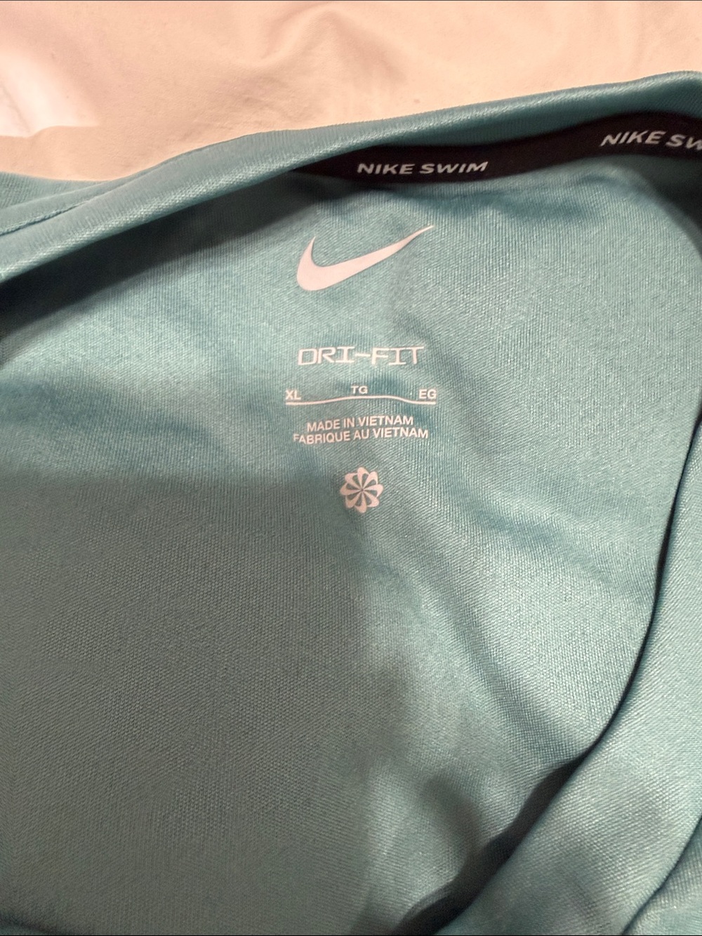 Nike Men’s Short Sleeve Swim Tee - Teal with Green and Yellow Logo - Picture 7 of 10